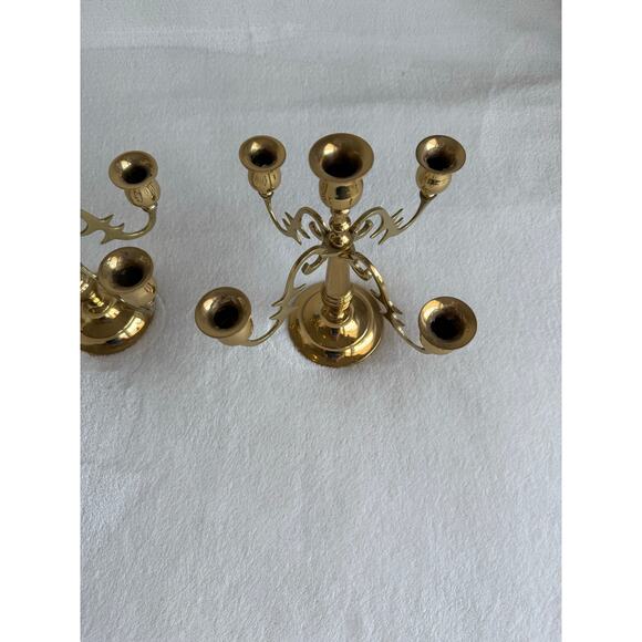 Vintage Ornate 2 Piece Gold Brass Candelabra Candleholder 5 Candle Holder - Picture 4 of 12